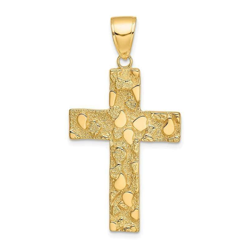 14K Gold Polished and Textured Nugget Block Style Cross Pendant - Seattle Gold Grillz