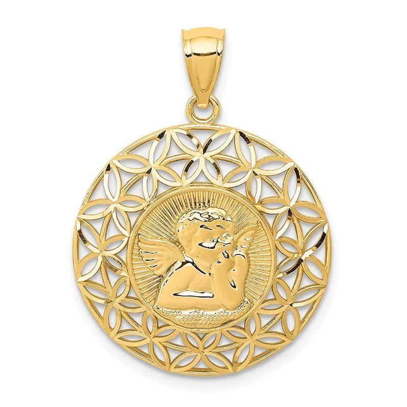 14k Gold Polished Angel D-C Medal Pendant - Seattle Gold Grillz