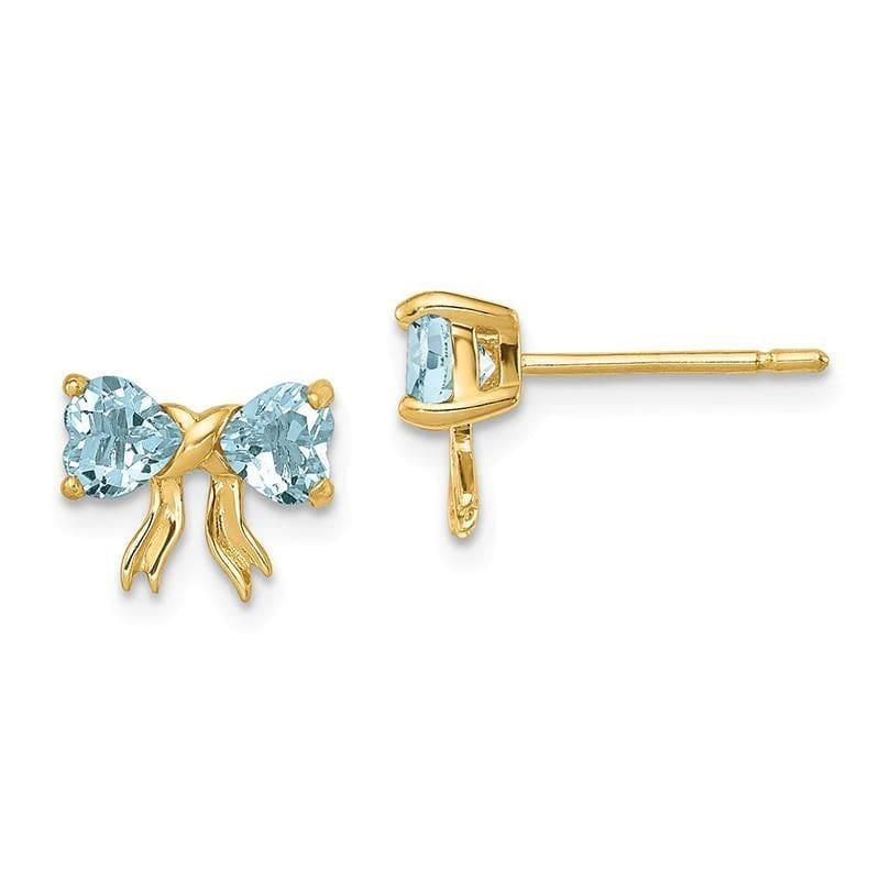 14k Gold Polished Aquamarine Bow Post Earrings - Seattle Gold Grillz