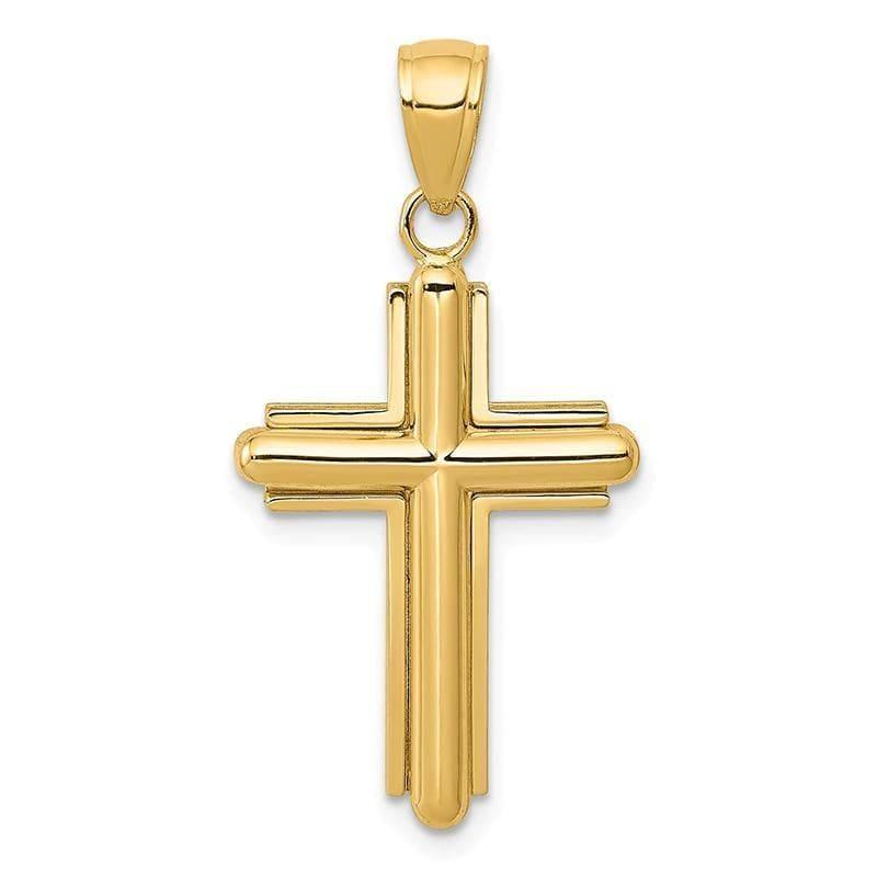 14K Gold Polished Beveled Stick Cross w-frame Pendant - Seattle Gold Grillz