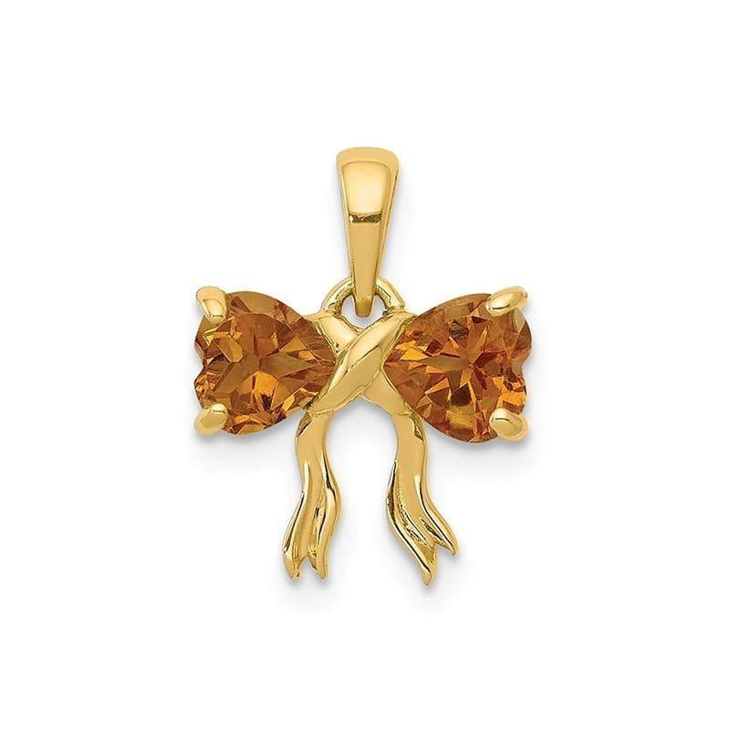 14k Gold Polished Citrine Bow Pendant - Seattle Gold Grillz