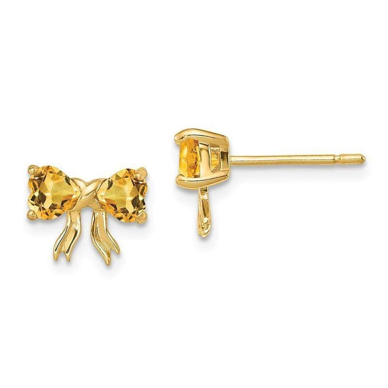 14k Gold Polished Citrine Bow Post Earrings - Seattle Gold Grillz