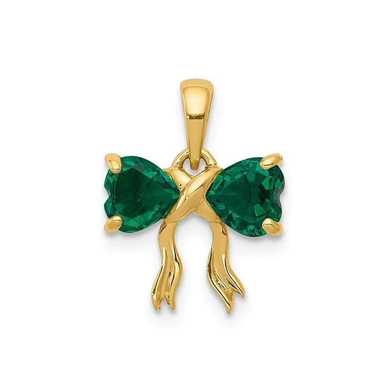 14k Gold Polished Created Emerald Bow Pendant - Seattle Gold Grillz