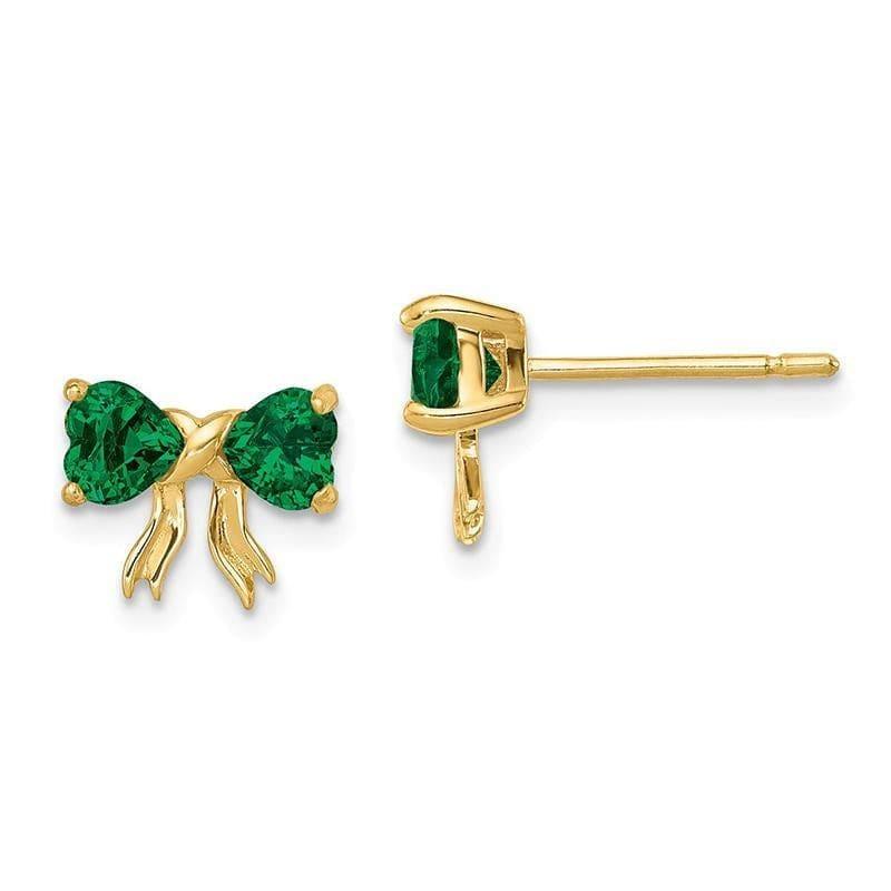 14k Gold Polished Created Emerald Bow Post Earrings - Seattle Gold Grillz