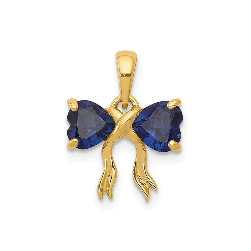 14k Gold Polished Created Sapphire Bow Pendant - Seattle Gold Grillz