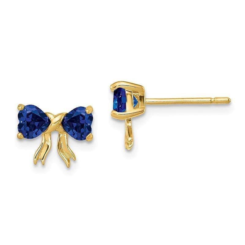 14k Gold Polished Created Sapphire Bow Post Earrings - Seattle Gold Grillz