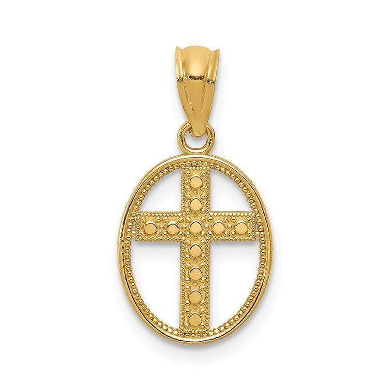 14k Gold Polished Cross in Oval Pendant - Seattle Gold Grillz