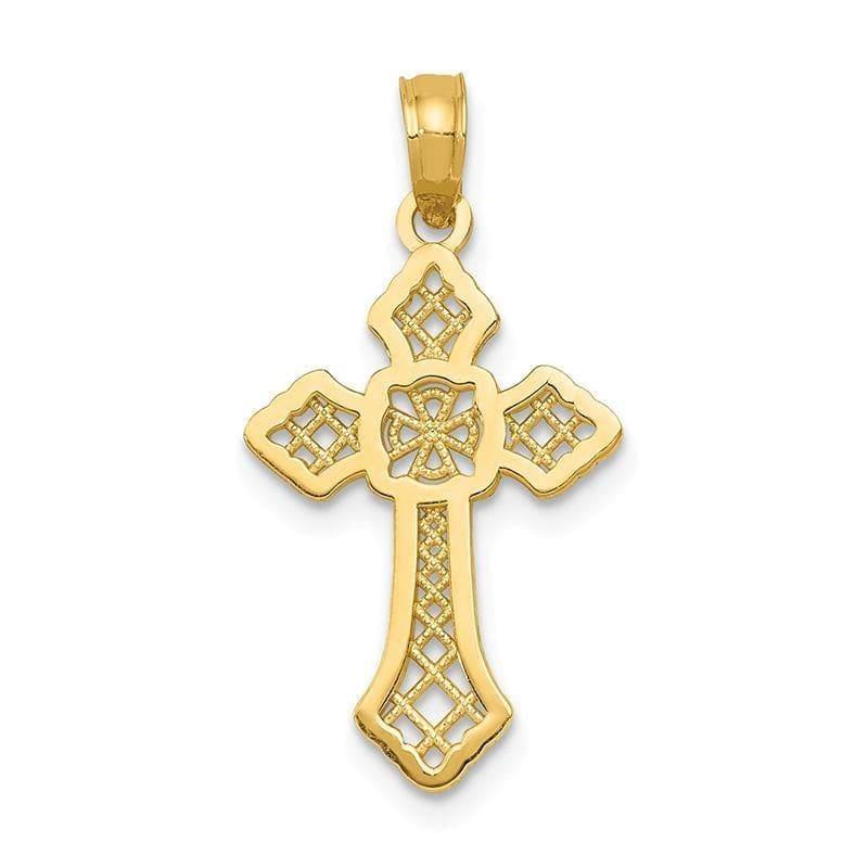 14K Gold Polished Cross w-lace Center & Arrow Tips Pendant - Seattle Gold Grillz