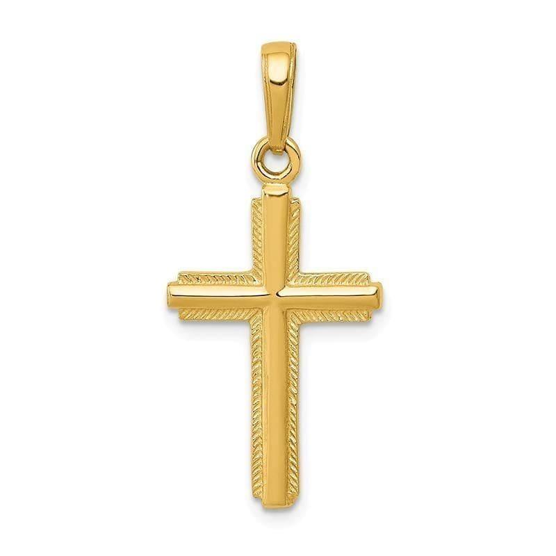 14K Gold Polished Cross With Stripped Border Pendant - Seattle Gold Grillz