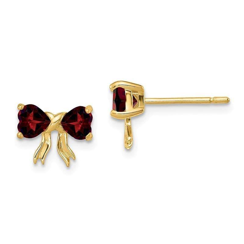 14k Gold Polished Garnet Bow Post Earrings - Seattle Gold Grillz