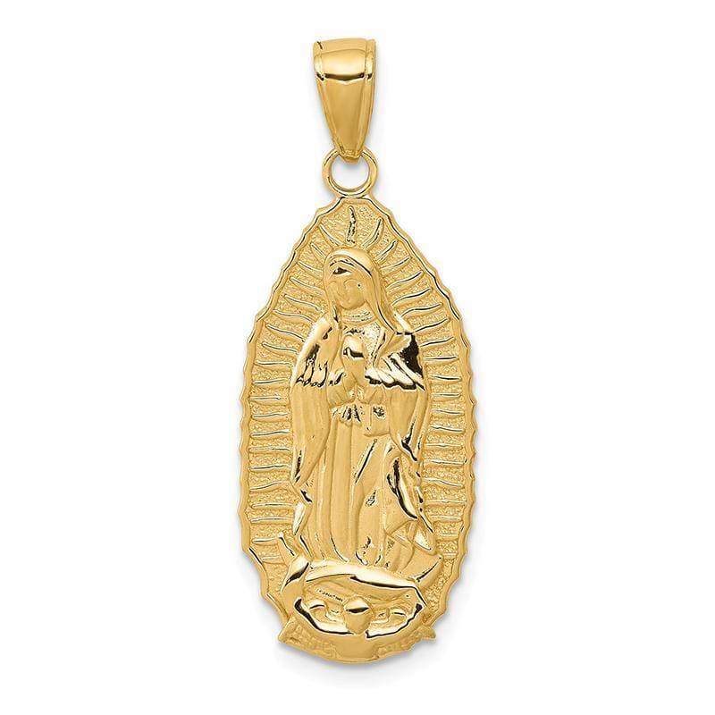 14k Gold Polished Guadalupe Oval Disc Engraved Pendant - Seattle Gold Grillz