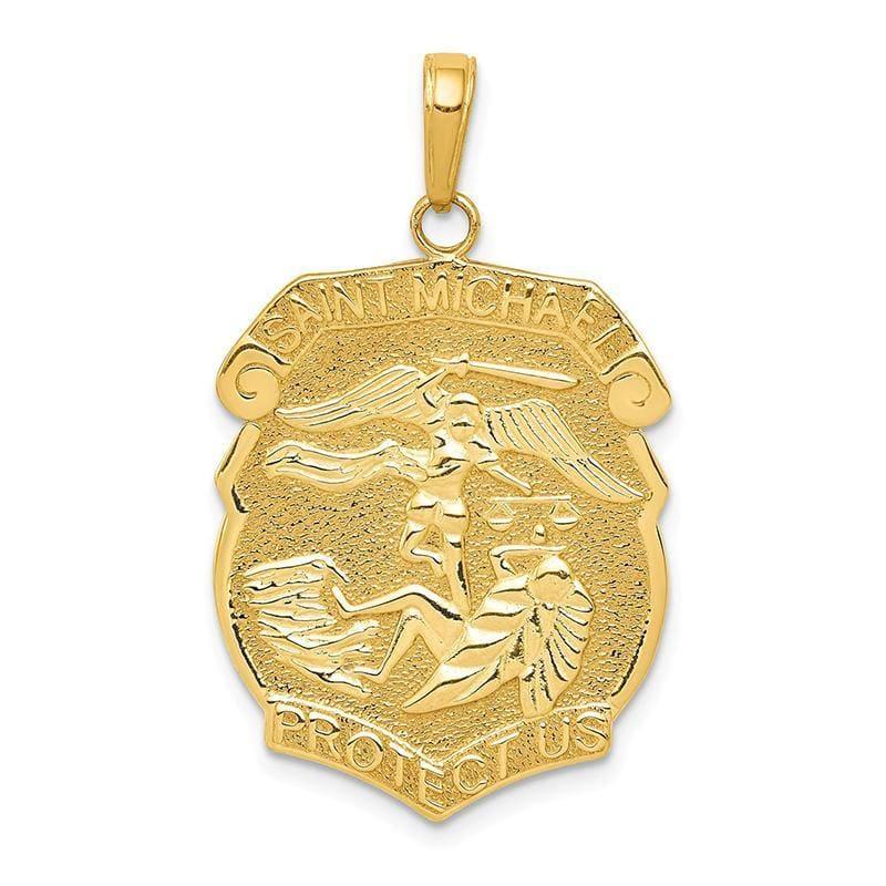 14K Gold Polished Large Saint Michael Protect Us Medal Pendant - Seattle Gold Grillz