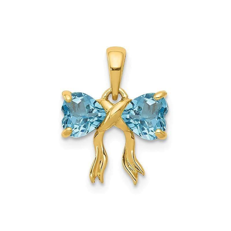 14k Gold Polished Light Swiss Blue Topaz Bow Pendant - Seattle Gold Grillz