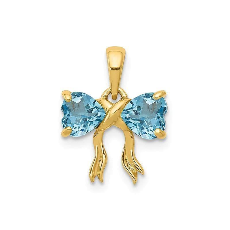 14k Gold Polished Light Swiss Blue Topaz Bow Pendant - Seattle Gold Grillz