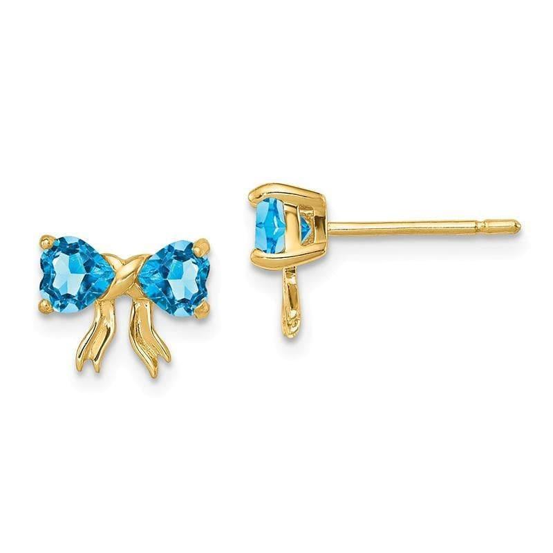 14k Gold Polished Light Swiss Blue Topaz Bow Post Earrings - Seattle Gold Grillz