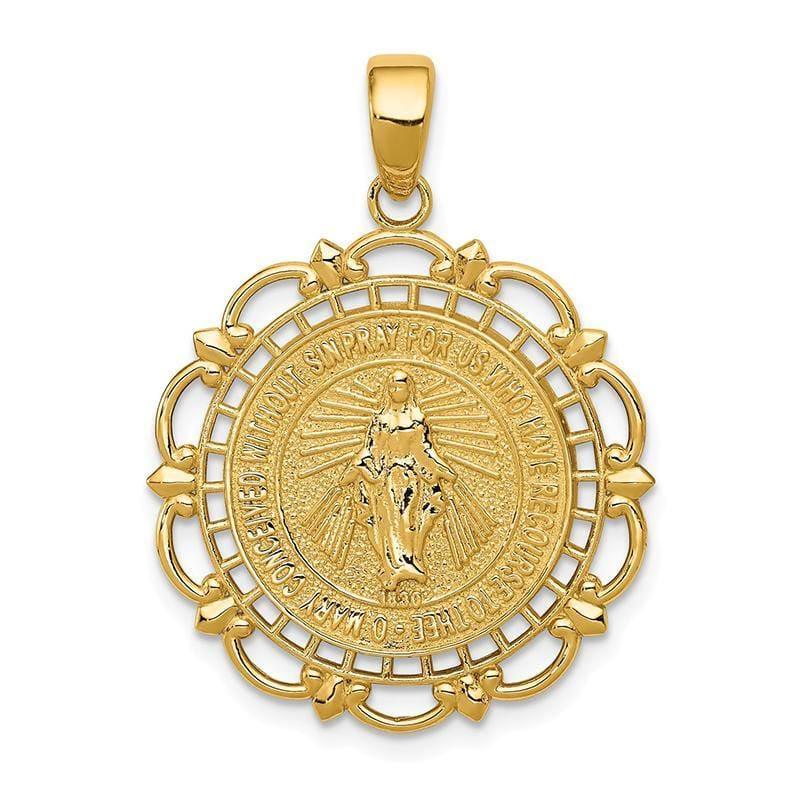 14K Gold Polished Miraculous Medal With Scallop Frame Pendant - Seattle Gold Grillz