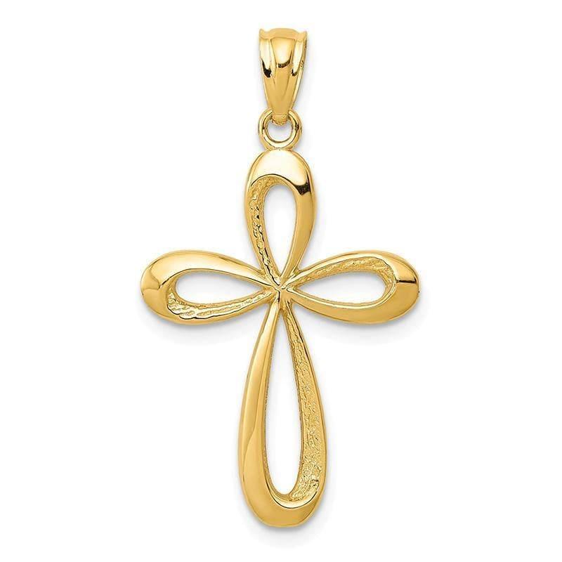 14k Gold Polished Ribbon Cross Pendant - Seattle Gold Grillz