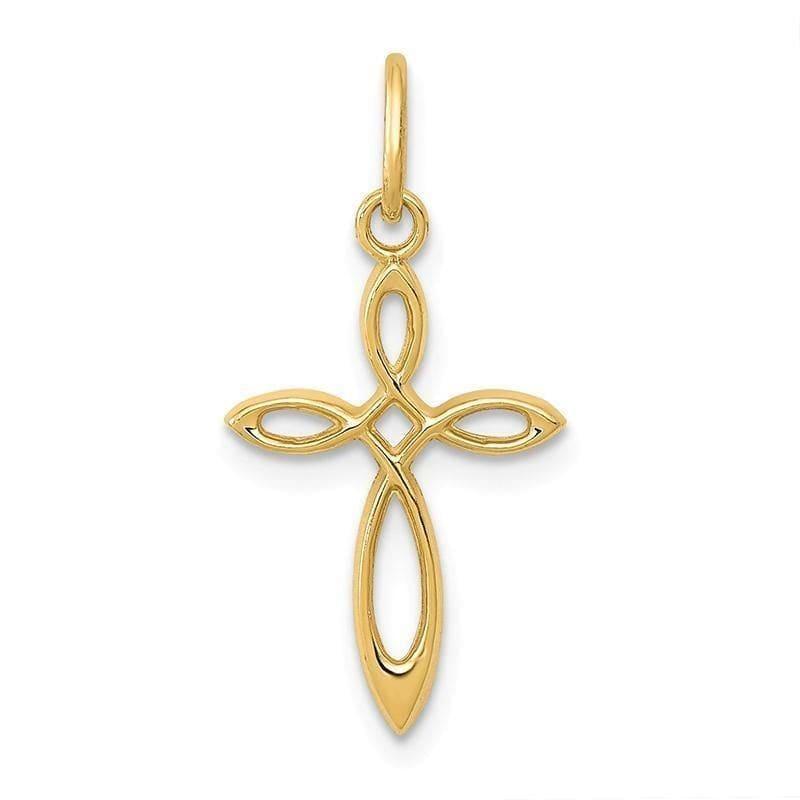 14k Gold Polished Small Ribbon Cross Pendant - Seattle Gold Grillz