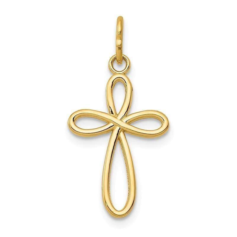 14k Gold Polished Small Ribbon Cross Pendant - Seattle Gold Grillz