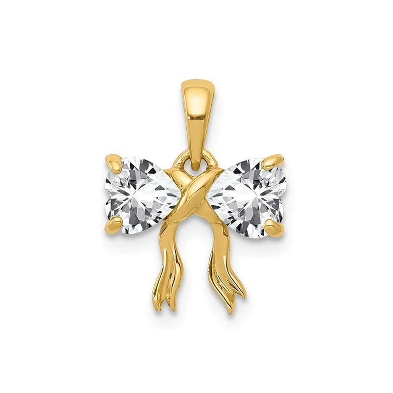 14k Gold Polished White Topaz Bow Pendant - Seattle Gold Grillz
