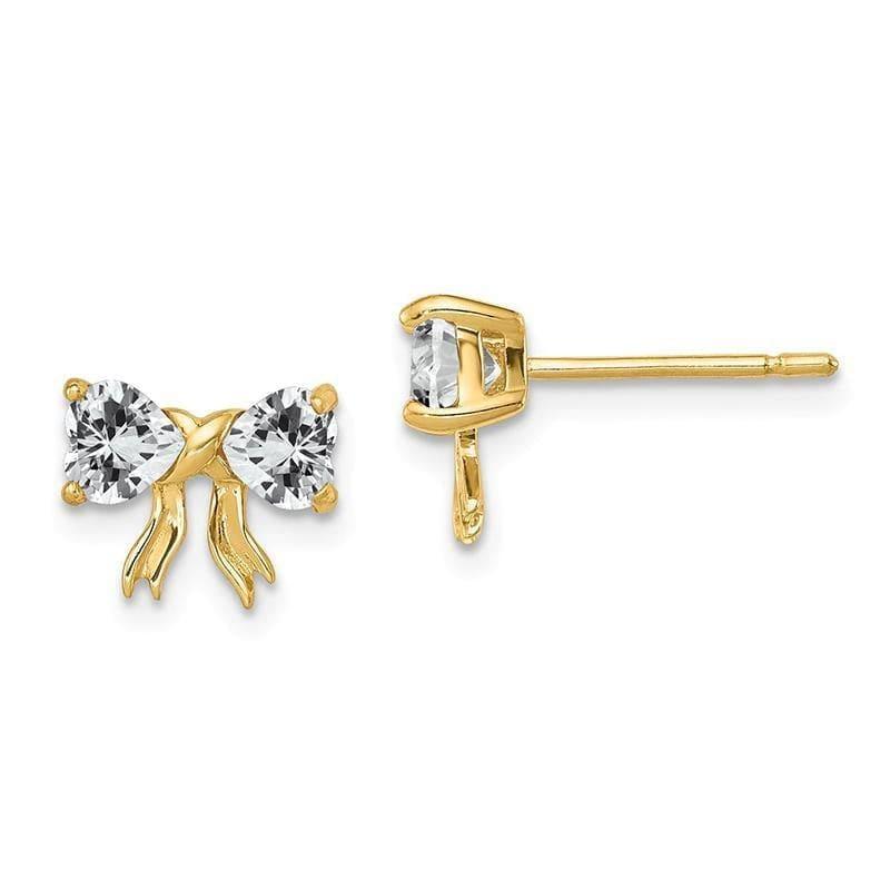 14k Gold Polished White Topaz Bow Post Earrings - Seattle Gold Grillz