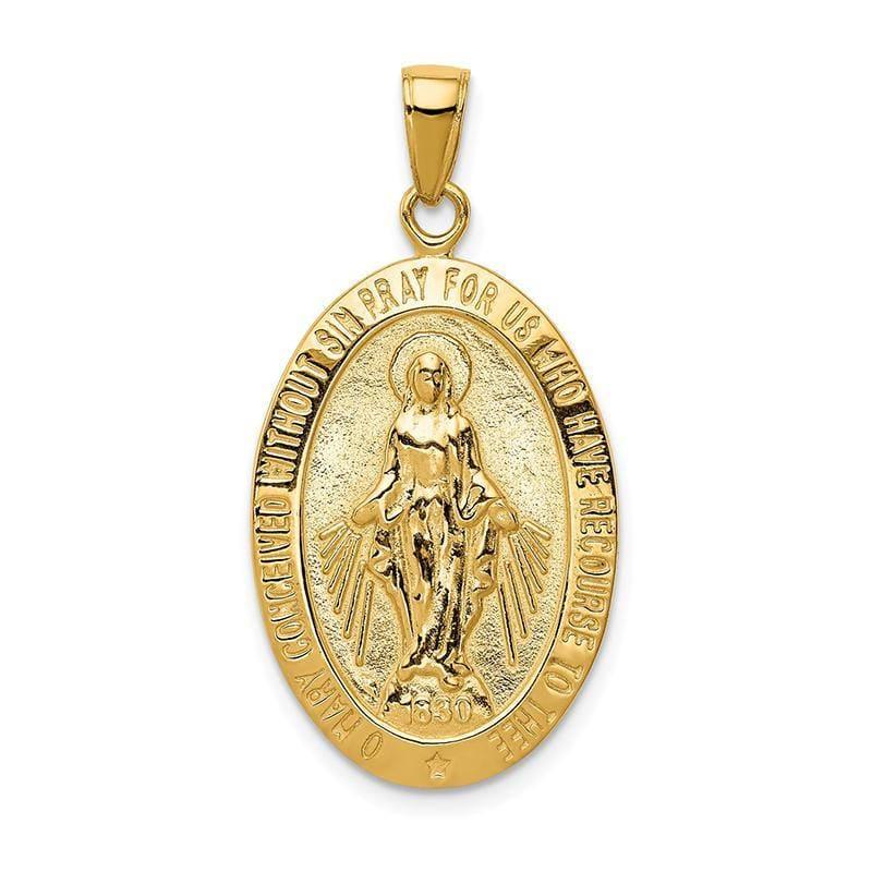 14K Gold Satin and Polished Finish Miraculous Medal Pendant - Seattle Gold Grillz