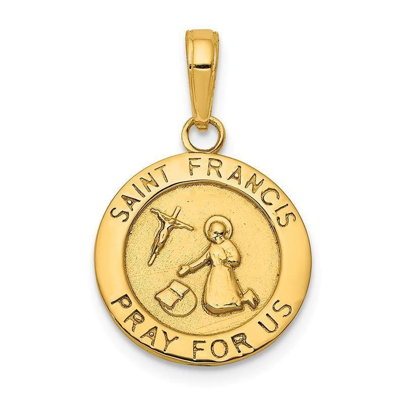 14K Gold Satin and Polished Finish Saint Francis Medal Pendant - Seattle Gold Grillz