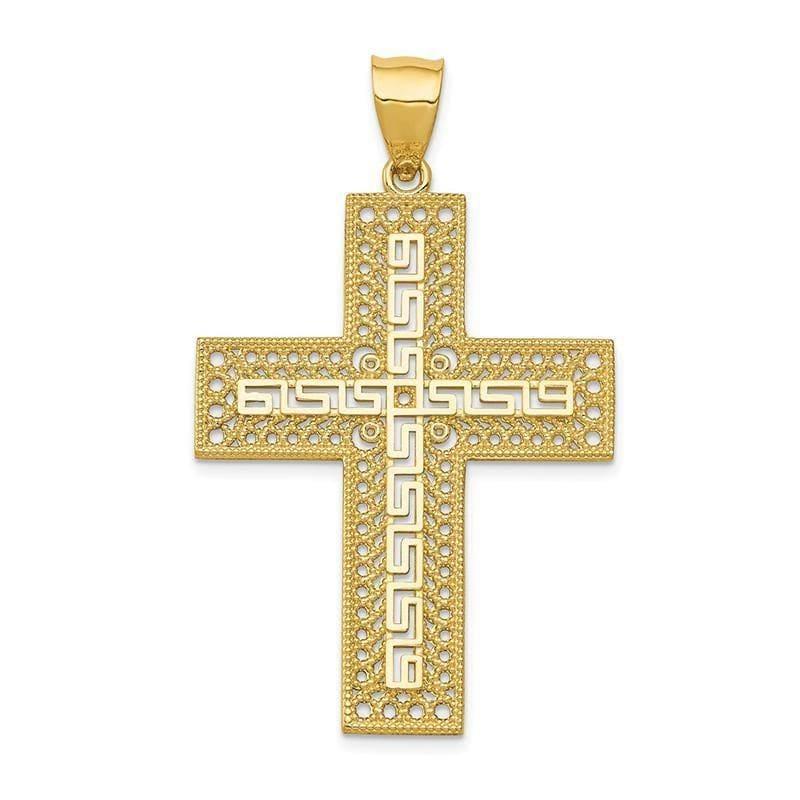 14k Greek Key Filigree Cross Pendant. Weight: 3.8, Length: 47, Width: 28 - Seattle Gold Grillz