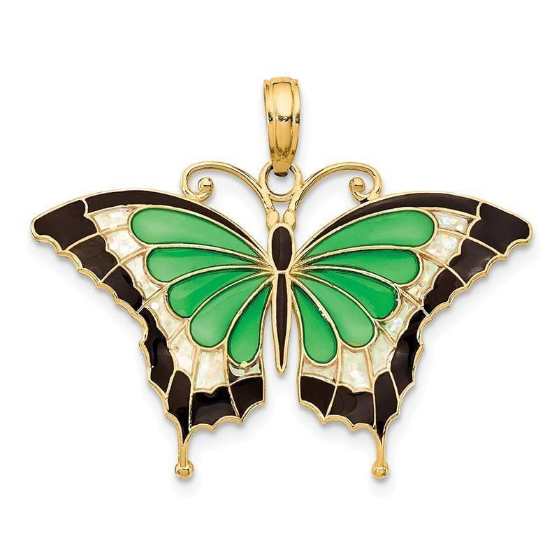 14K Green Stained Glass Wings Butterfly Pendant with Acrylic - Seattle Gold Grillz