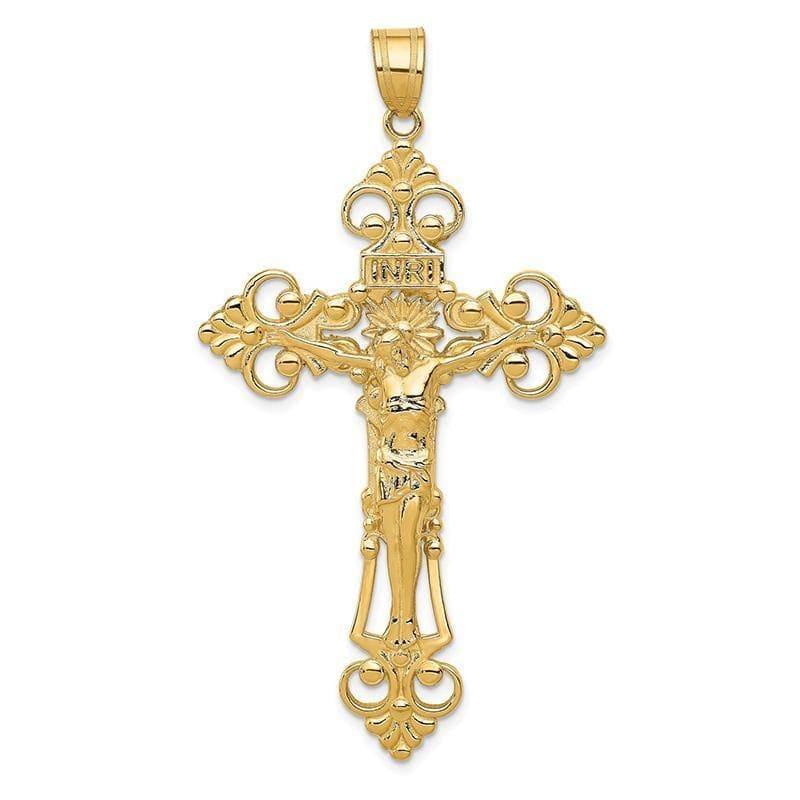 14k INRI Fleur De Lis Crucifix Pendant. Weight: 10.31, Length: 66, Width: 36 - Seattle Gold Grillz