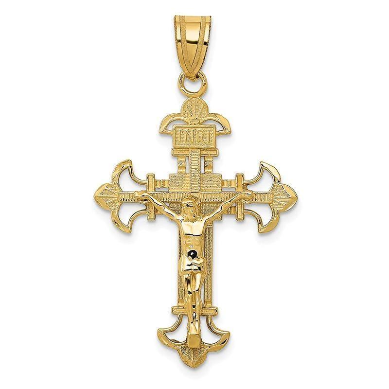 14k INRI Fleur De Lis Crucifix Pendant. Weight: 2.06, Length: 39, Width: 22 - Seattle Gold Grillz