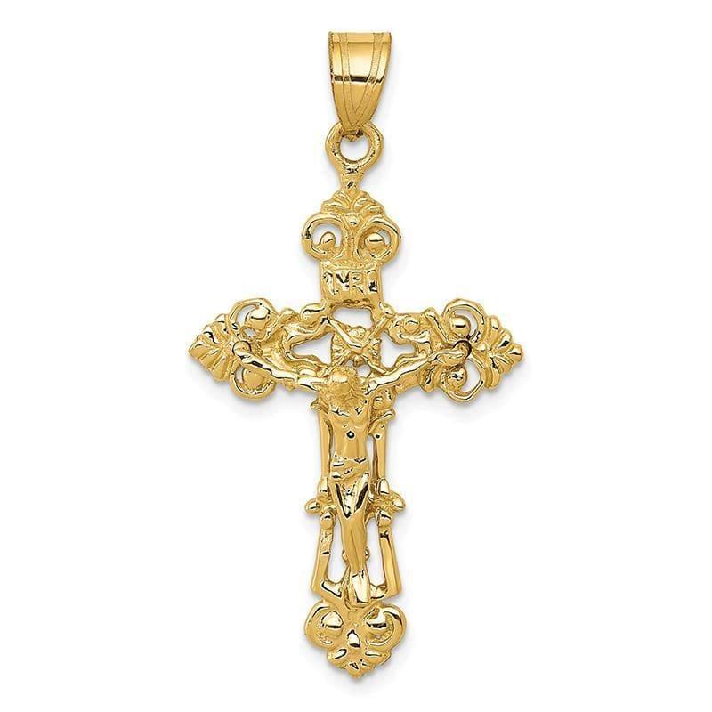 14k INRI Fleur De Lis Crucifix Pendant. Weight: 2.21, Length: 41, Width: 21 - Seattle Gold Grillz