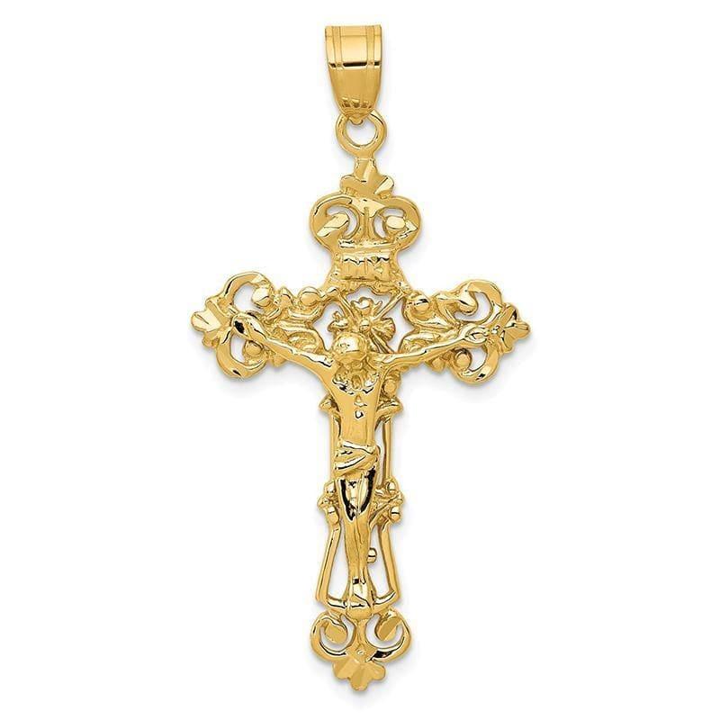 14k INRI Fleur De Lis Crucifix Pendant. Weight: 3.13, Length: 46, Width: 24 - Seattle Gold Grillz