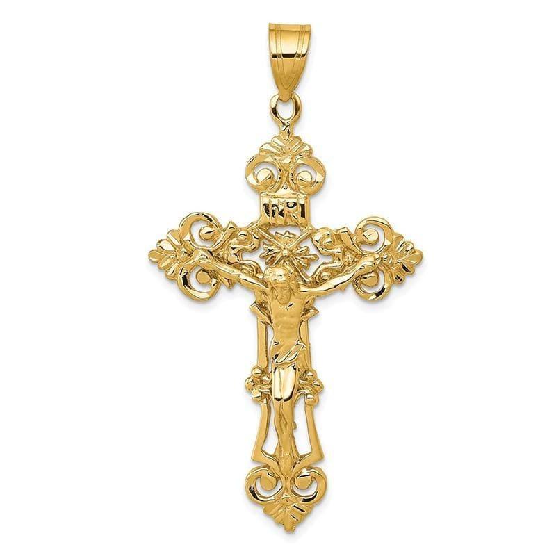 14k INRI Fleur De Lis Crucifix Pendant. Weight: 5.01, Length: 57, Width: 31 - Seattle Gold Grillz