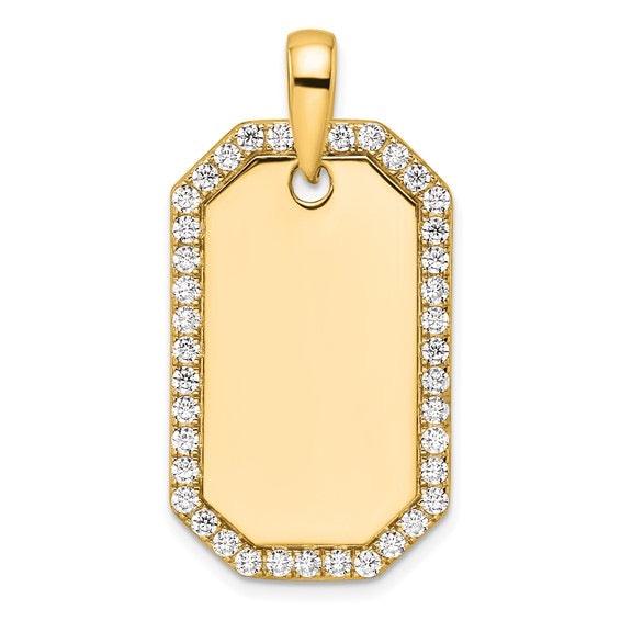 14K Lab Grown Diamond Bordered Dog Tag Pendant - Seattle Gold Grillz