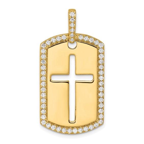 14K Lab Grown Diamond Cross Dog Tag Pendant - Seattle Gold Grillz