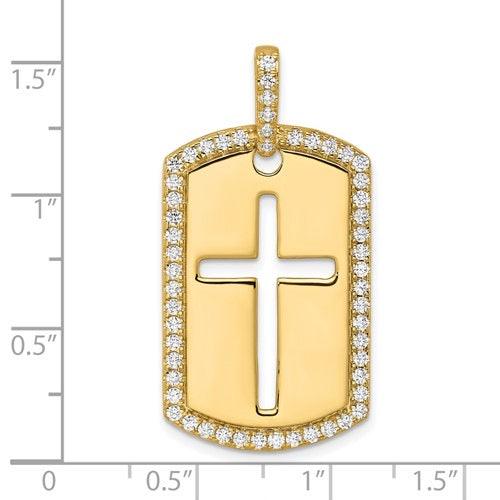 14K Lab Grown Diamond Cross Dog Tag Pendant - Seattle Gold Grillz