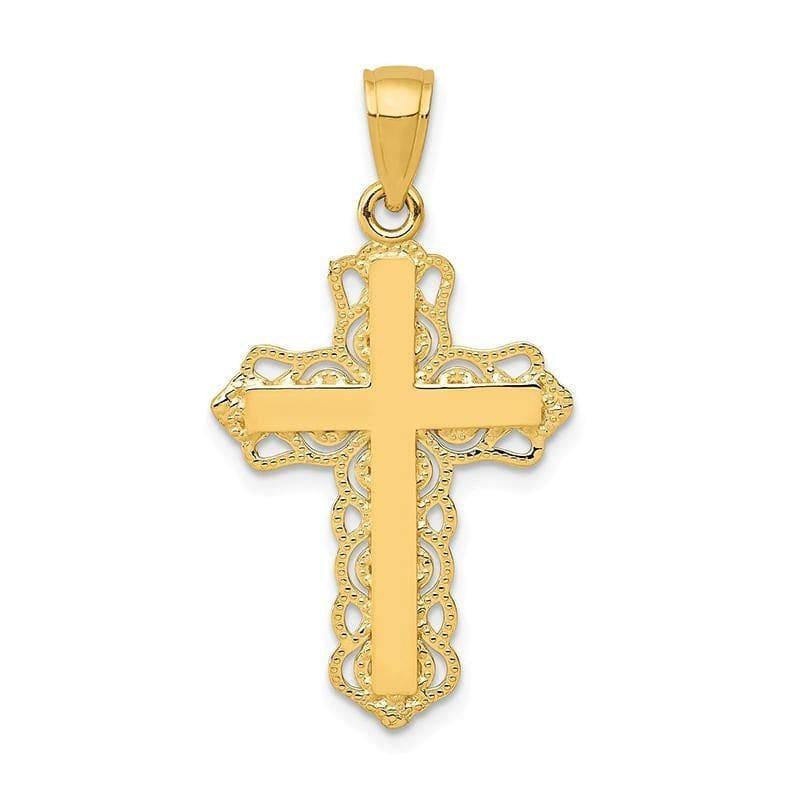 14K Lace Trim Cross Pendant. Weight: 1.15, Length: 30, Width: 17 - Seattle Gold Grillz