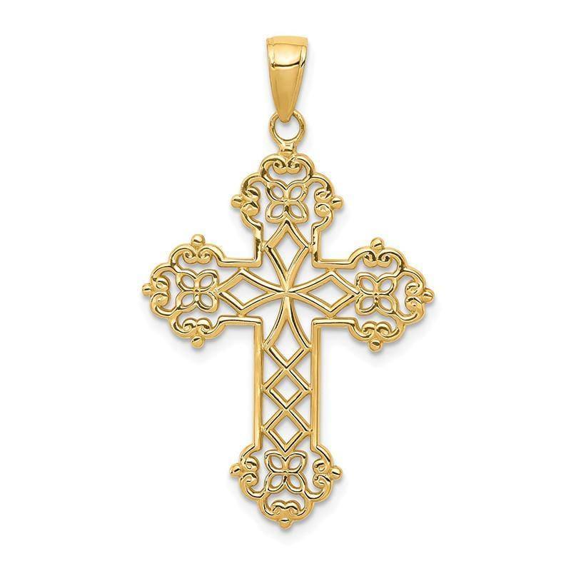 14K Lacey Budded Cross Pendant. Weight: 2.35, Length: 40, Width: 23 - Seattle Gold Grillz