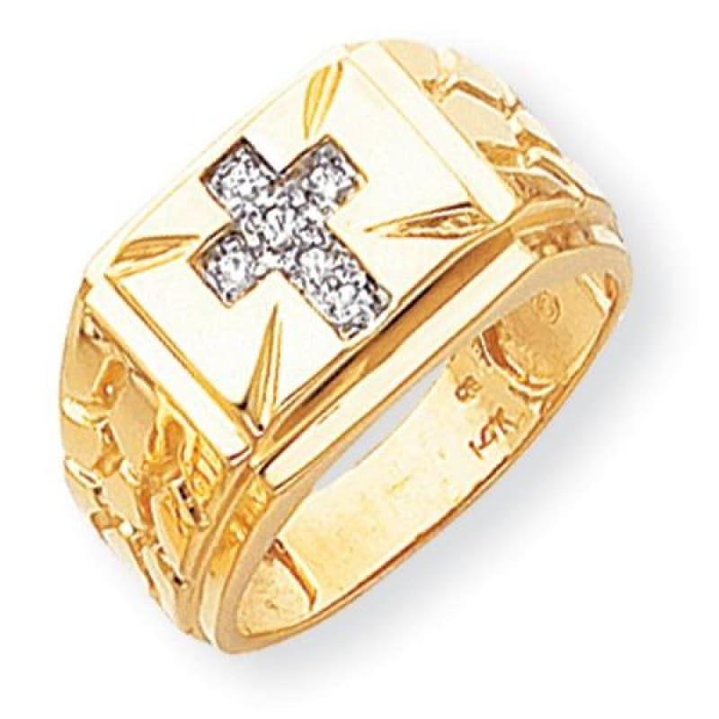 14k Mens Diamond Cross Design Ring - Seattle Gold Grillz