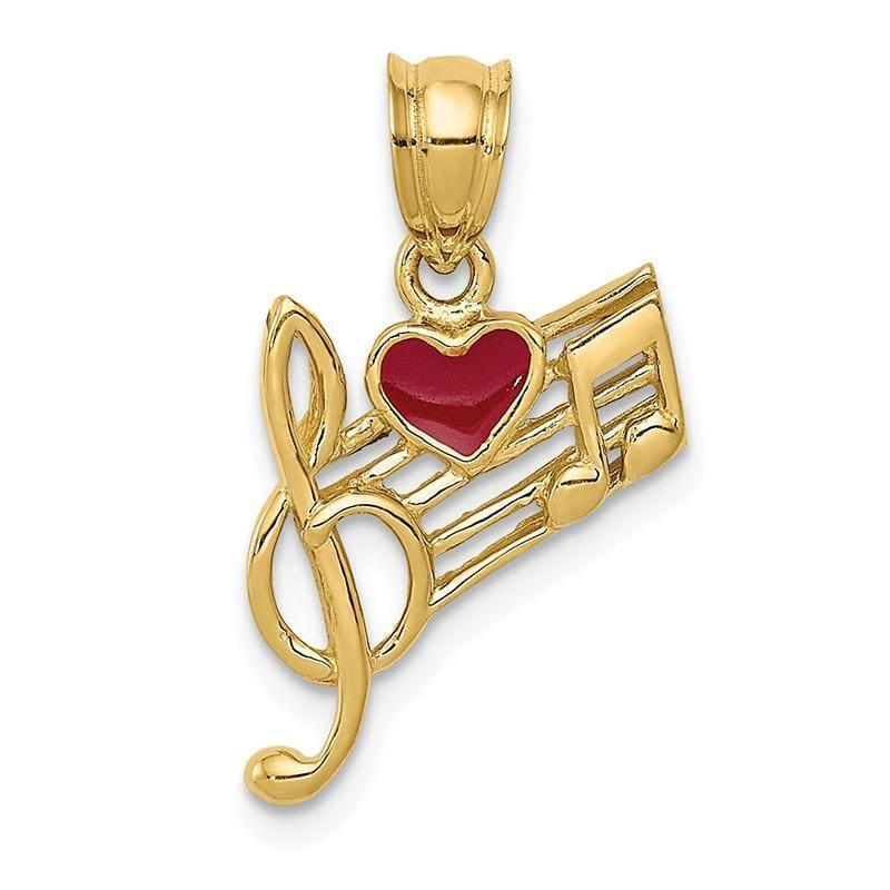 14k Music Scale with Red Enameled Heart Pendant - Seattle Gold Grillz