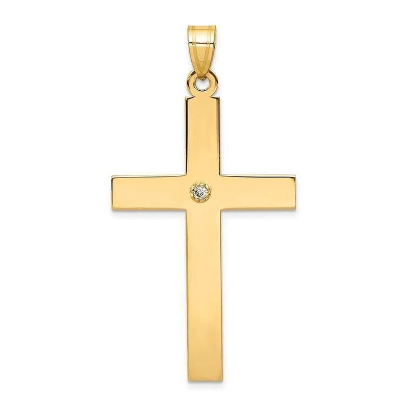 14k Polished .03ct. Diamond Cross Pendant - Seattle Gold Grillz