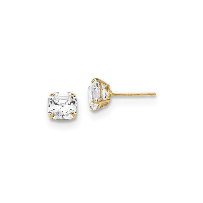 14k Polished 6x6 Asscher Cut CZ Studs Post Earrings - Seattle Gold Grillz