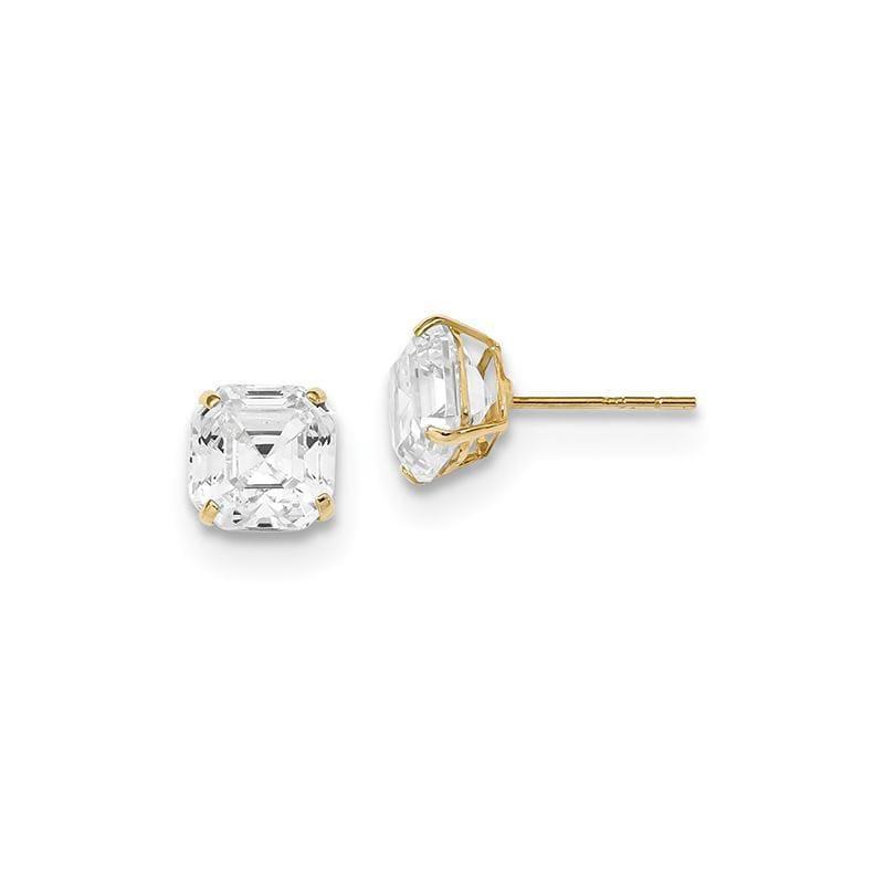 14k Polished 7x7 Asscher Cut CZ Studs Post Earrings - Seattle Gold Grillz