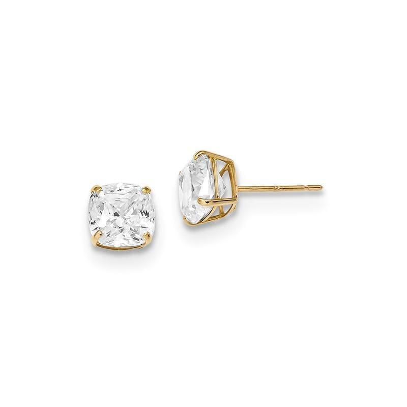 14k Polished 7x7 Cushion Cut CZ Studs Post Earrings - Seattle Gold Grillz