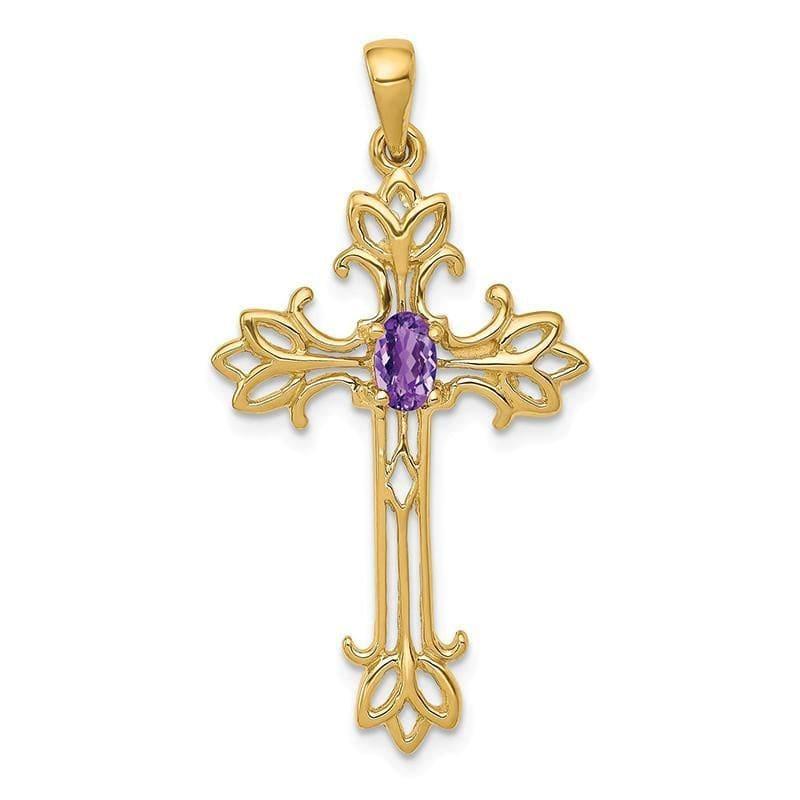 14k Polished Amethyst Cross Pendant - Seattle Gold Grillz