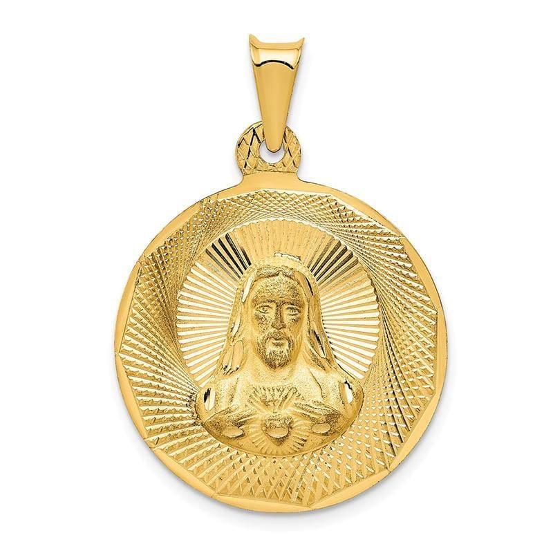 14k Polished & D-C Sagrado Corazon Circle Pendant - Seattle Gold Grillz