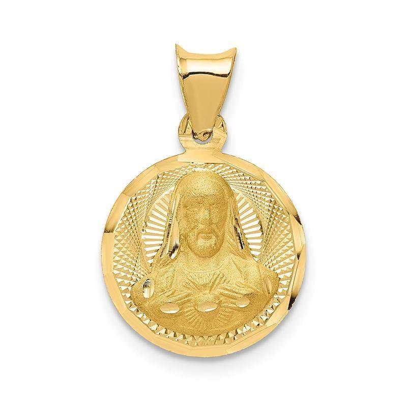 14k Polished & D-C Sagrado Corazon Circle Pendant - Seattle Gold Grillz