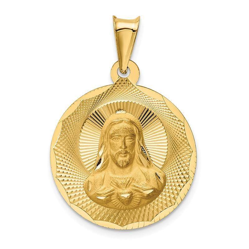 14k Polished & D-C Sagrado Corazon Circle Pendant - Seattle Gold Grillz