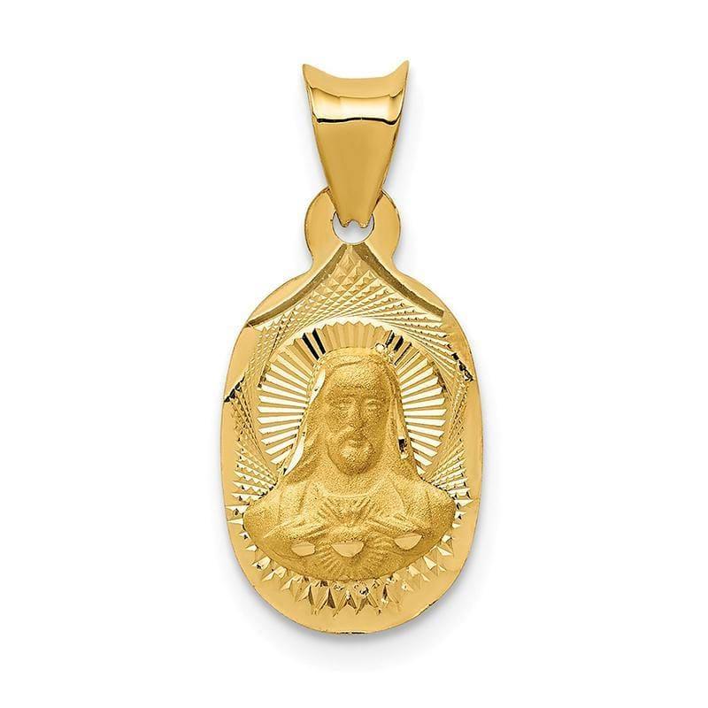 14k Polished & D-C Sagrado Corazon Oval Pendant - Seattle Gold Grillz